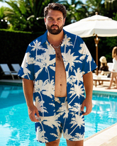 Hawaiian Vacation Style Men's Plus Size Pockets Shirt Shorts Suit